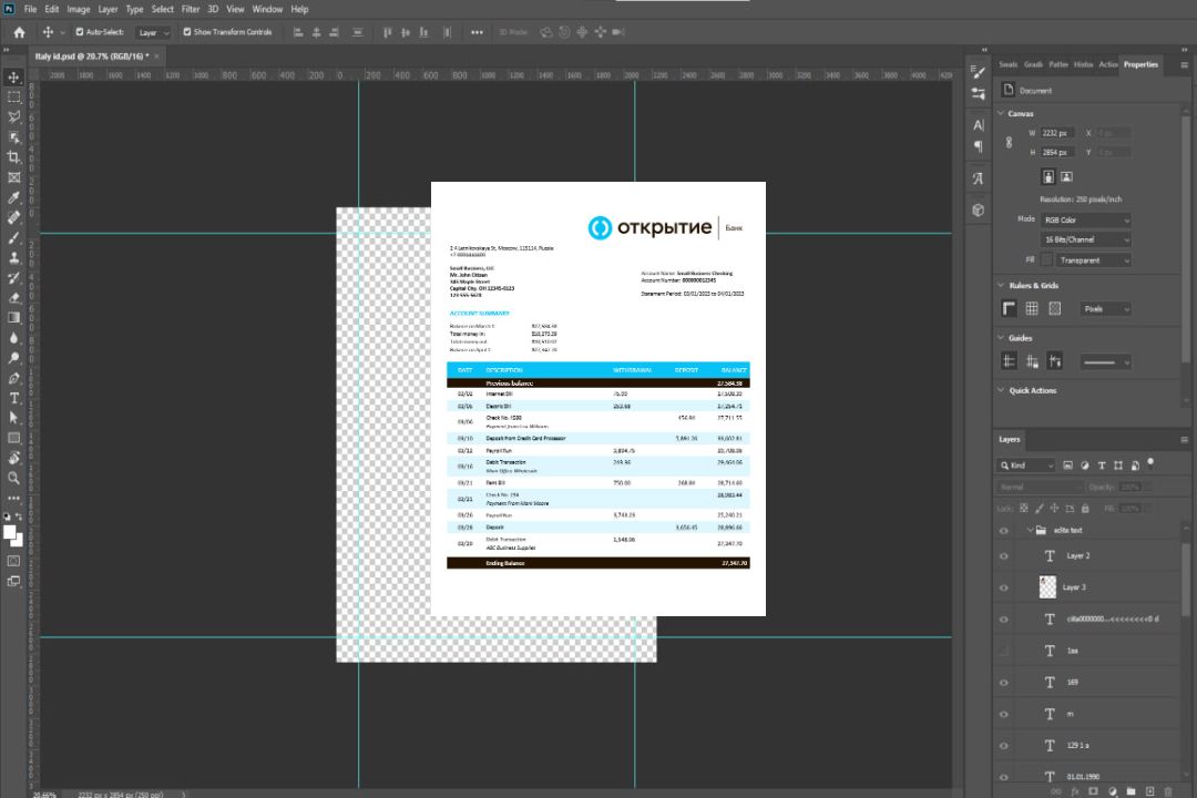 Modèle Word et PDF de relevé de compte d'entreprise Otkritie FC Bank template Modèle Word et PDF de relevé de compte d'entreprise Otkritie FC Bank template